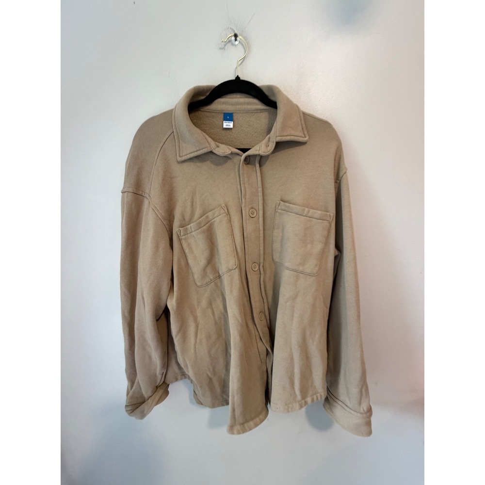 Old Navy Tan Fleece Button Down Shirt Jacket Shacket Khaki Large